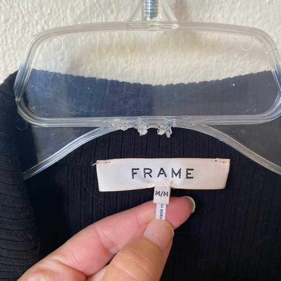 Frame Women’s Bell Sleeve Rib Polo Top Black Size Medium Tie Front Crop - Picture 5 of 8